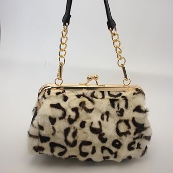 Neiman Marcus Mink Fur Cream Tiger Print Clutch Bag - Picture 1 of 5